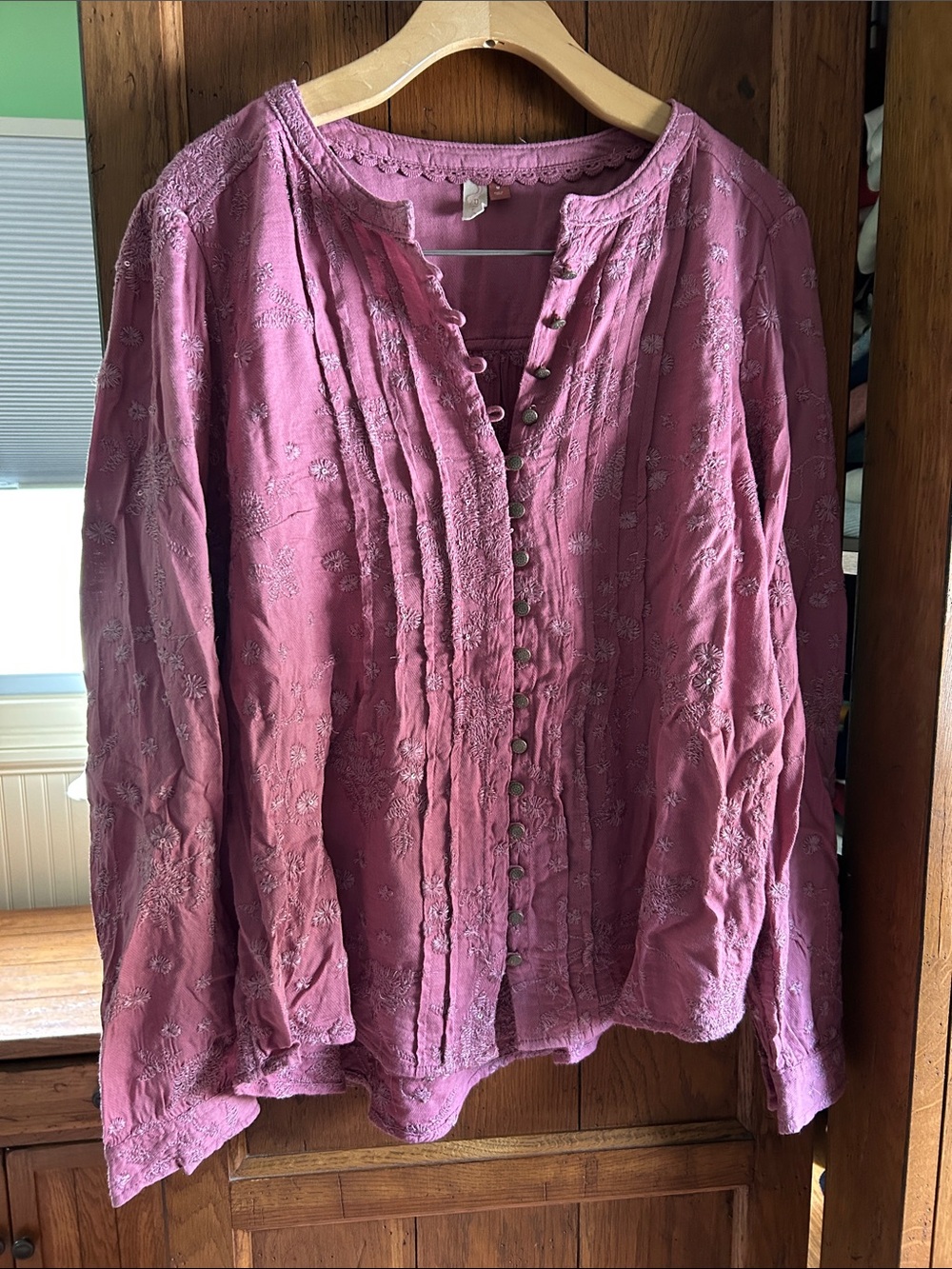 Pilcro Dusty Rose Embroidered Button-Down Shirt